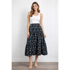 entro WHERE I WANT TO BE FLORAL PATTERNED MIDI SKIRT IN BLACK. Size M NWT